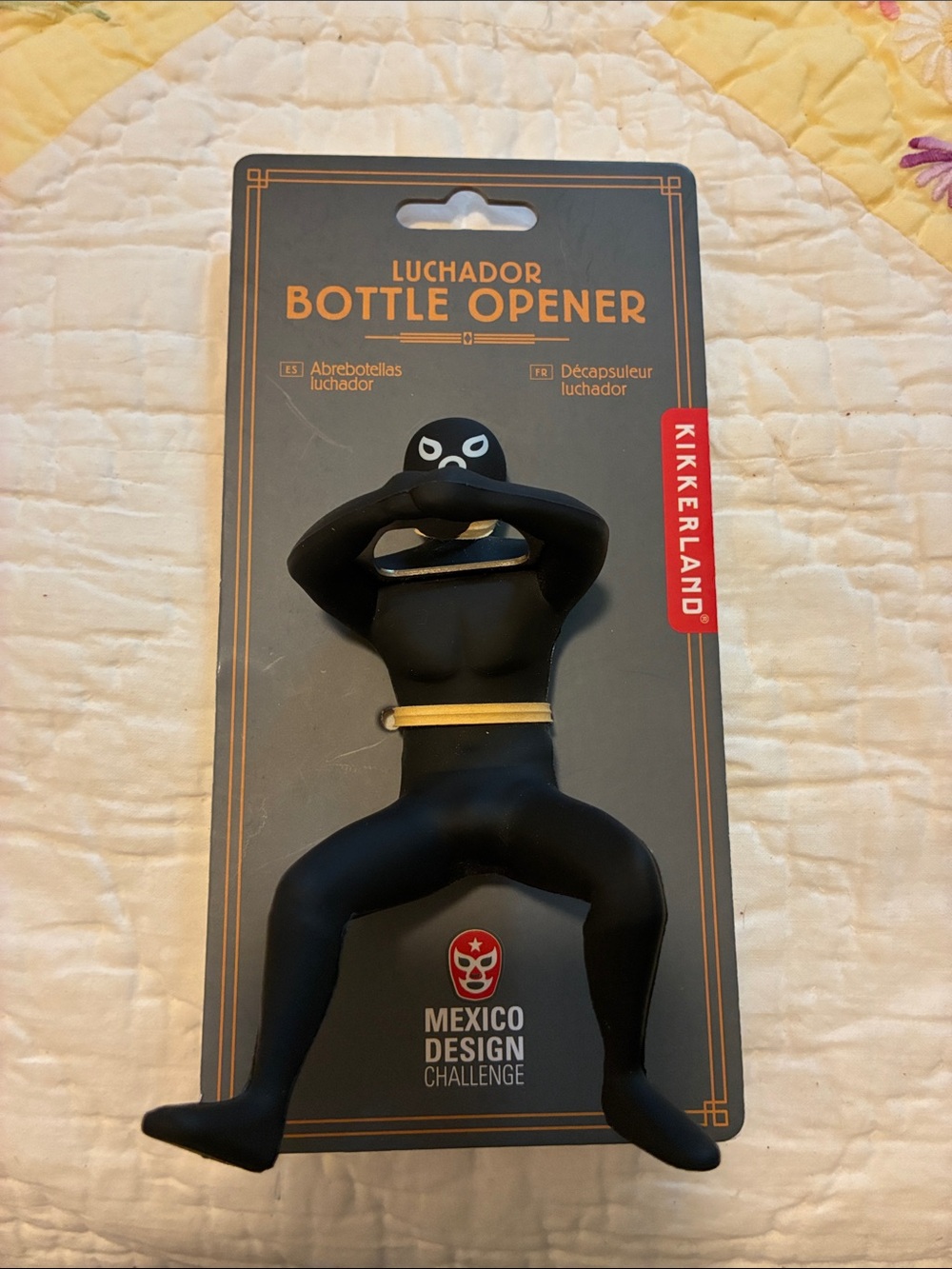 Kikkerland Black Luchador Bottle Opener with Yellow Belt
